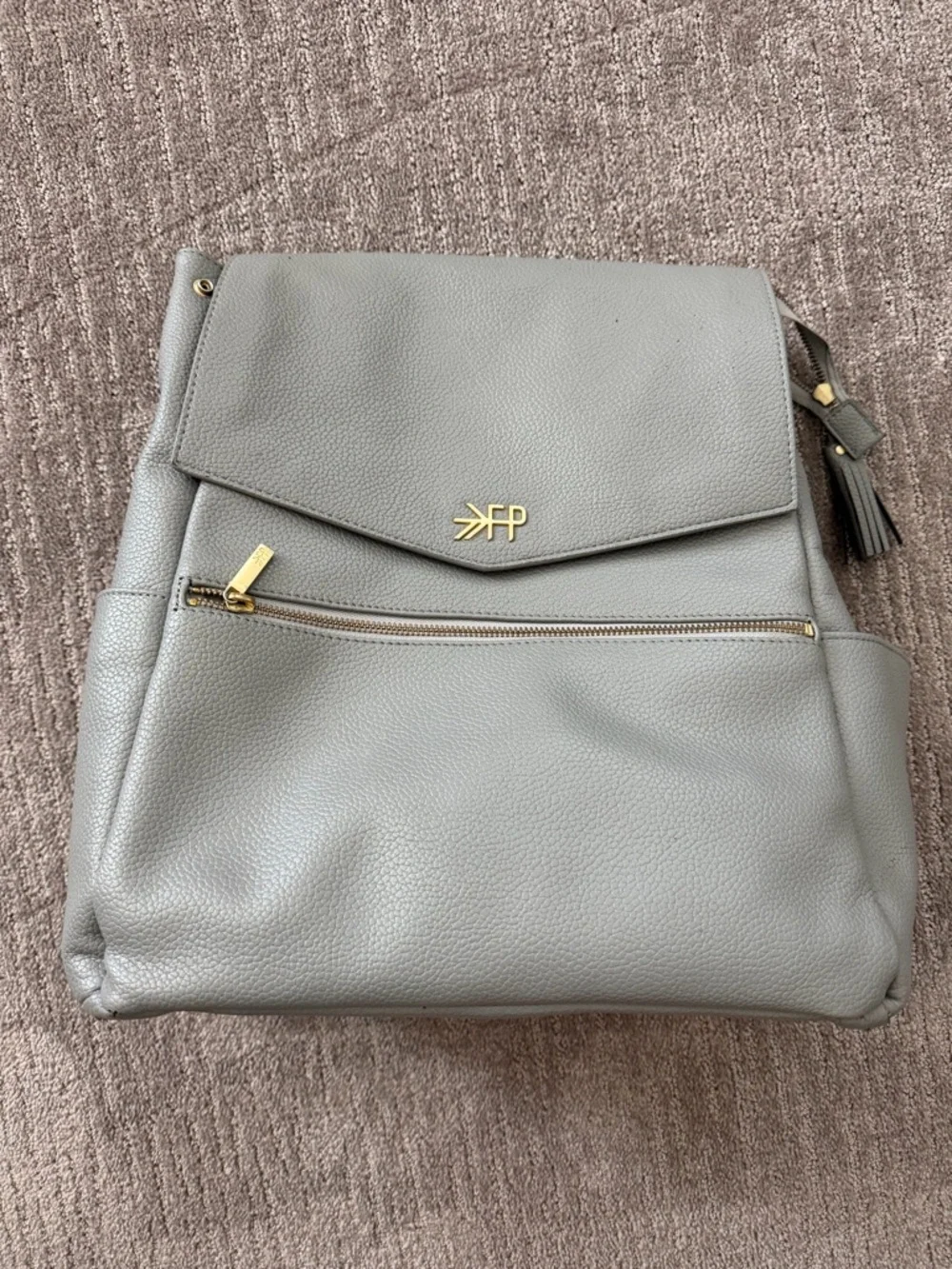 Freshly Picked Gray Leather Backpack Diaper Bag with Gold Accents